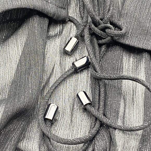 NEW IRO‎ Womens 44 (12) Drinera Puff-Sleeve Crop Top Shimmery Black Front Tie - Picture 8 of 10